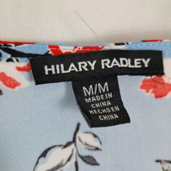 Hilary Radley Medium Blouse Floral Medium Light blue short cap sleeves flowy EUC - Picture 5 of 7